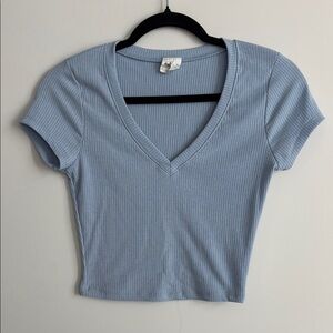 destined Blue Fitted Ribbed Crop T-Shirt Size S